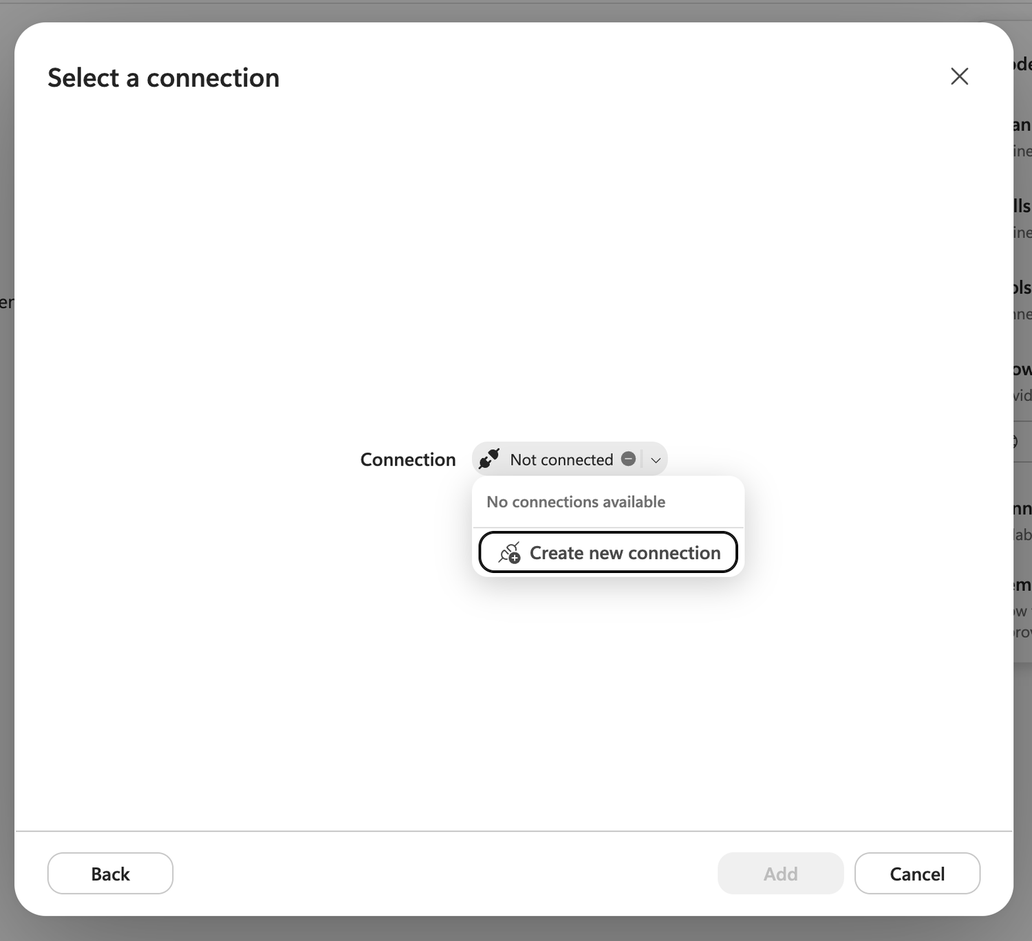 Select a connection → Create new connection