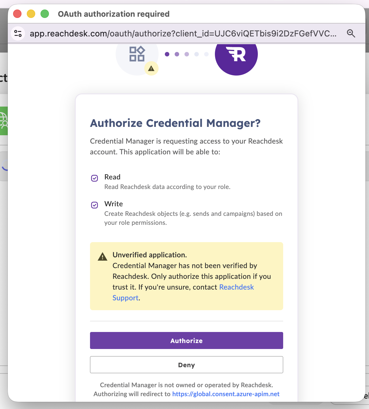 Reachdesk → Authorize Credential Manager