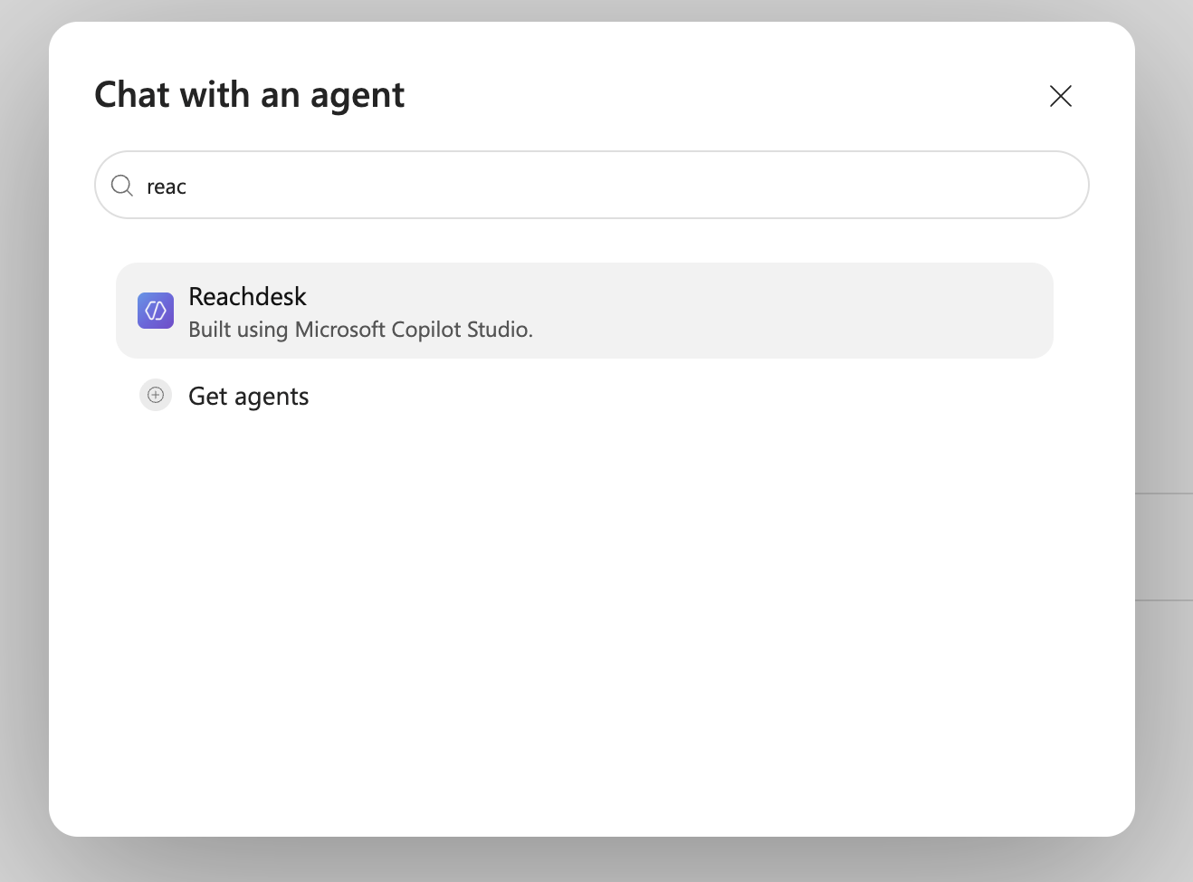 Chat with an agent, search for Reachdesk