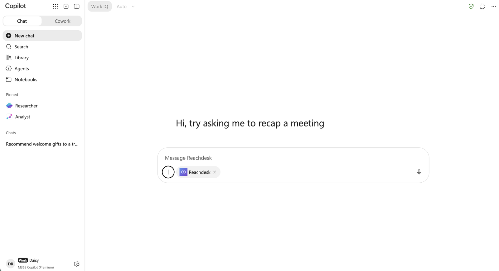 Message box with the Reachdesk agent selected